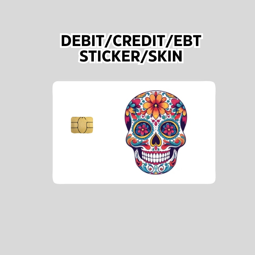 Sugar skull  sticker, Cute Funny Credit Card Skin, Card Wrap Sticker, gift for her, Debit card skin, debit card sticker, Shopping Era